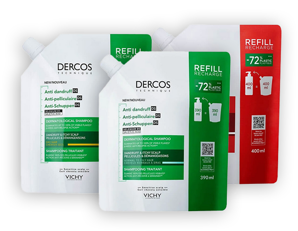 Dermokosmetyki Dercos od Vichy w opakowaniach uzupełniających refill